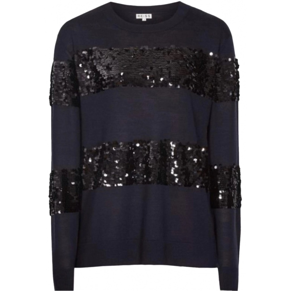 Reiss Jude Sequin Stripe Jumper sweater Size XS Navy Color